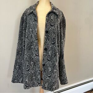 SAG HARBOR Tapestry Shacket Sz 14 Tunic Button Down‎ Black Gray Paisley